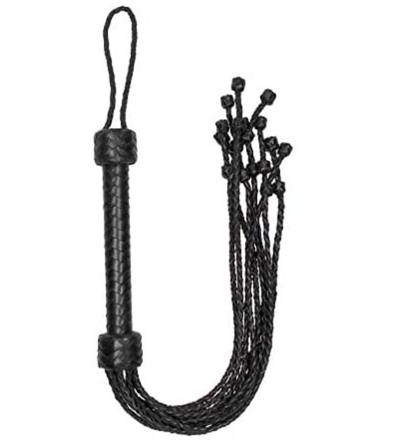 Short Leather  Braided Flogger - Black