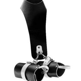 Leather Black and White Neck/Wrist Restraint with Velcro