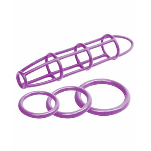 Neon Silicone Cage and Love Ring Set Purple