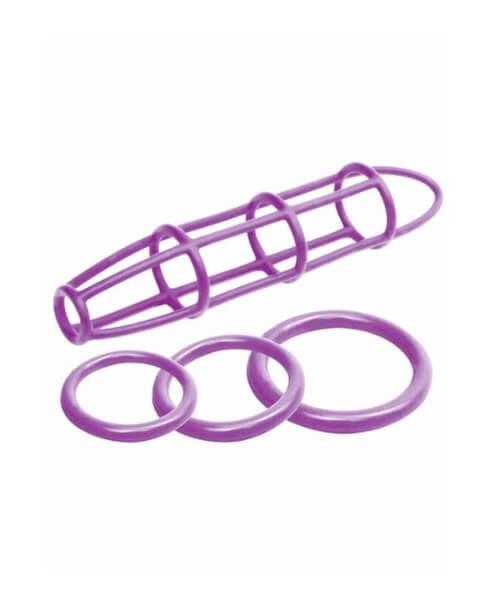 Neon Silicone Cage and Love Ring Set Purple
