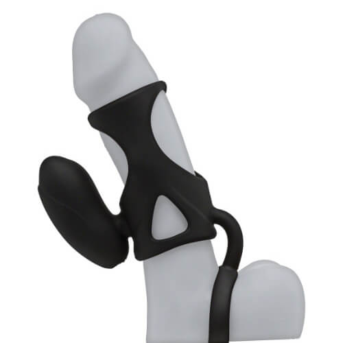 Kink Vibrating Silicone Cock Cage with Ball Strap Black