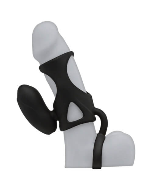 Kink Vibrating Silicone Cock Cage with Ball Strap Black