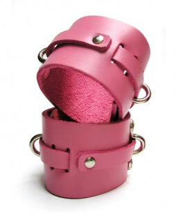 KinkLab Pink Bound Leather Ankle Cuffs