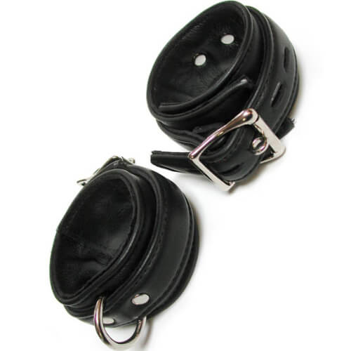 Black Premium Garment Leather Lined Locking/Buckling Ankle Cuffs