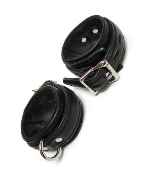 Black Premium Garment Leather Lined Locking/Buckling Ankle Cuffs