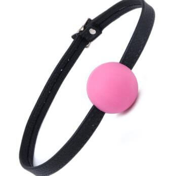 Silicone Ball Gag w/ Garment Leather Strap Pink 1 5/8"