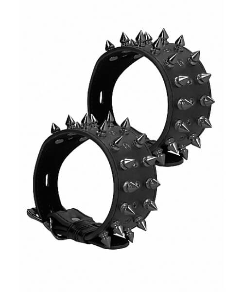 Ouch! Skulls and Bones - Ankle Cuffs with Spikes - black