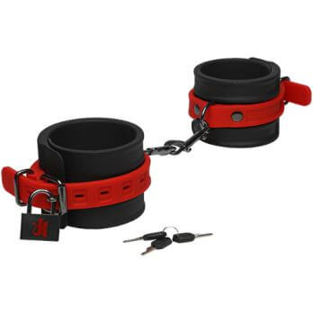 KINK SILICONE ANKLE CUFFS WITH PAD LOCK - BLACK/RED