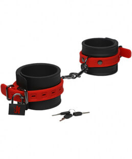 KINK SILICONE ANKLE CUFFS WITH PAD LOCK - BLACK/RED