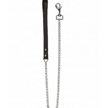 Leather Handle Chain Lead - Black