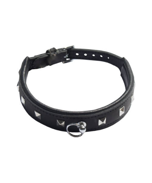 Grain Leather Collar with Ring & studs