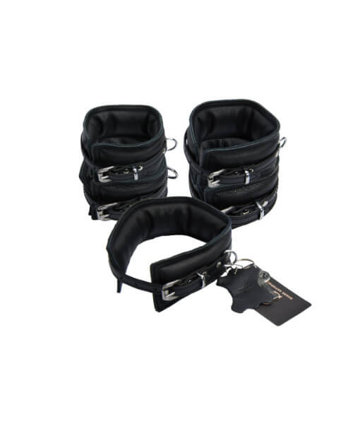 Bound X Padded Cuffs and Collar Set with Thin Strap
