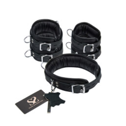 Bound X Padded Cuffs and Collar Set with Silver Hardware
