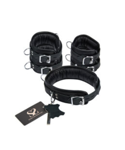 Bound X Padded Cuffs and Collar Set with Silver Hardware