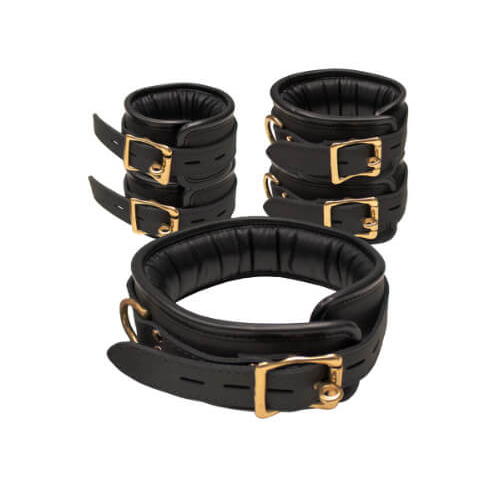 Bound X Padded Cuffs and Collar Set with Brass Hardware