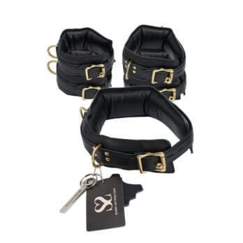 Bound X Padded Calfskin Cuffs and Collar Set