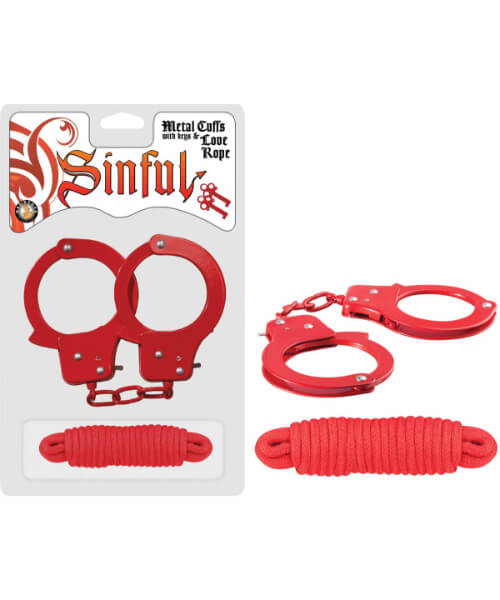 SINFUL METAL CUFFS W/KEYS & LOVE ROPE