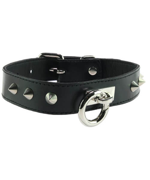 Leather Thin Studded Collar with Removable O-ring