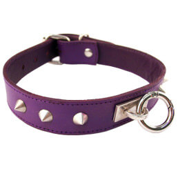 Leather Thin Studded Collar with Removable O-ring