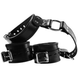 Leather Neck to Wrist Restraint with Padded Cuffs