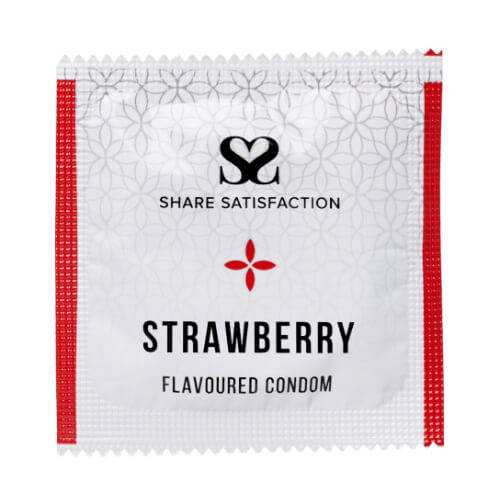 Share Satisfaction Strawberry Flavoured Condom Single - Share Satisfaction Condoms