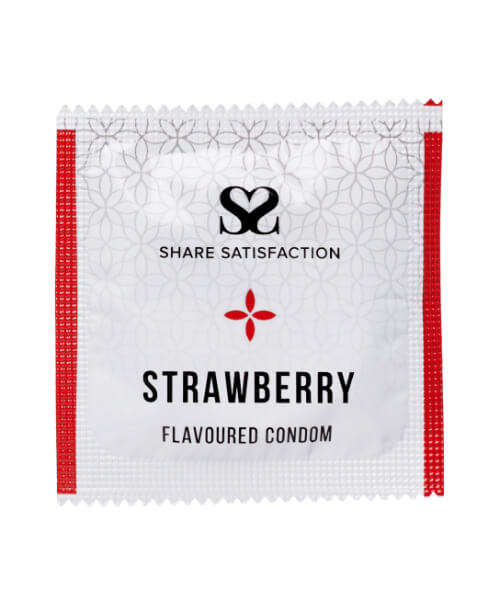 Share Satisfaction Strawberry Flavoured Condom Single - Share Satisfaction Condoms
