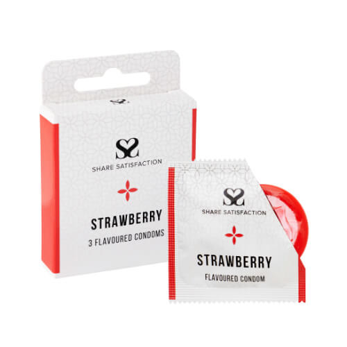 Share Satisfaction Strawberry Flavoured Condom 3 Pack - Share Satisfaction Condoms