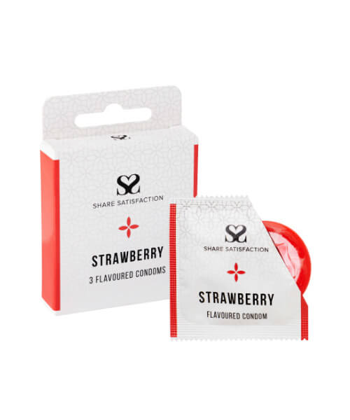 Share Satisfaction Strawberry Flavoured Condom 3 Pack - Share Satisfaction Condoms
