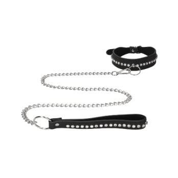 Diamond Studded Collar With Leash -Black