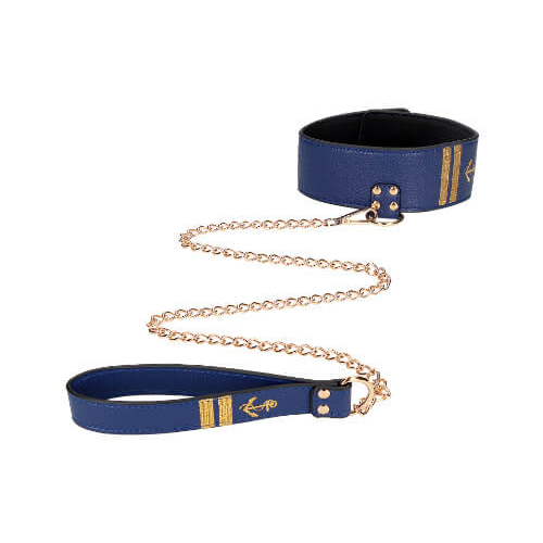 Collar With Leash - Sailor Theme - Blue
