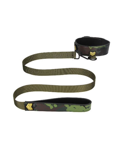 Collar With Leash - Army Theme - Green