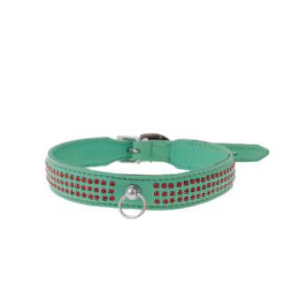 Zorba International Thin Three Row Collar With Gems - Green leather