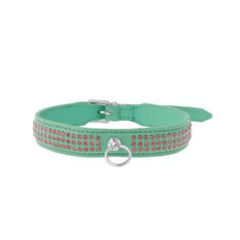 Zorba International Thin Three Row Collar With Gems - Green leather