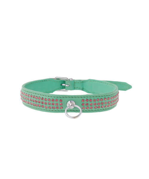Zorba International Thin Three Row Collar With Gems - Green leather