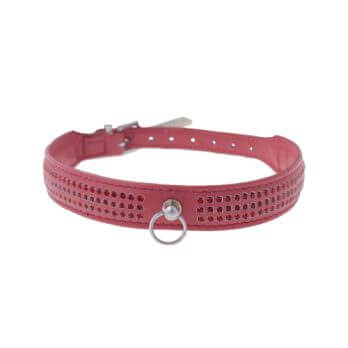 Zorba International Thin Three Row Collar With Gems - Pink leather