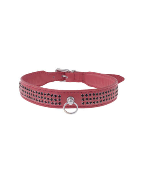 Zorba International Thin Three Row Collar With Gems - Pink leather