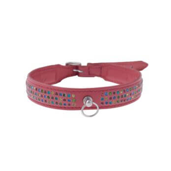 Zorba International Thin Three Row Collar With Gems - Pink leather