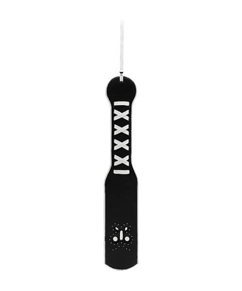 Black Leather Paddle with White Stitching