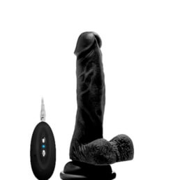 Vibrating Realistic Cock - 7" - With Scrotum - Black