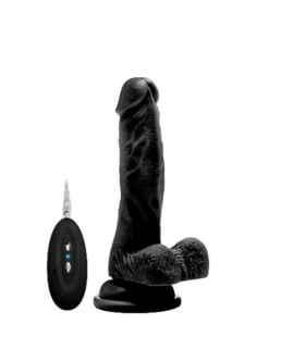 Vibrating Realistic Cock - 7" - With Scrotum - Black