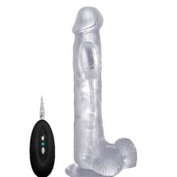 Vibrating Realistic Cock - 10" - With Scrotum - Clear