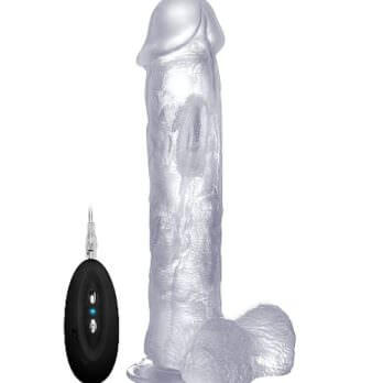 Vibrating Realistic Cock - 11" - With Scrotum - Clear