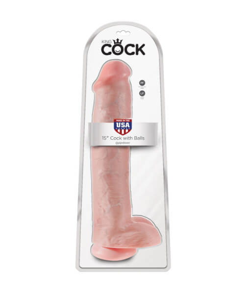 King Cock 15 in. Cock with Balls Brown