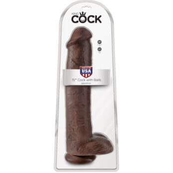 King Cock 15 in. Cock with Balls Brown