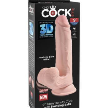 King Cock Plus 9" Triple Density Cock with Swining Balls- Light