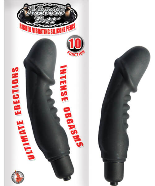 MACK TUFF RIBBED VIBRATING SILICONE PENIS-BLACK