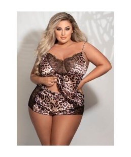 Two Piece Leopard Print Satin and Lace Cami And Tap Short Set STM-11271-Leopard-XL - Seven Til Midnight