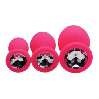 Pink Pleasure 3 Piece Silicone Anal Plugs with Gems -