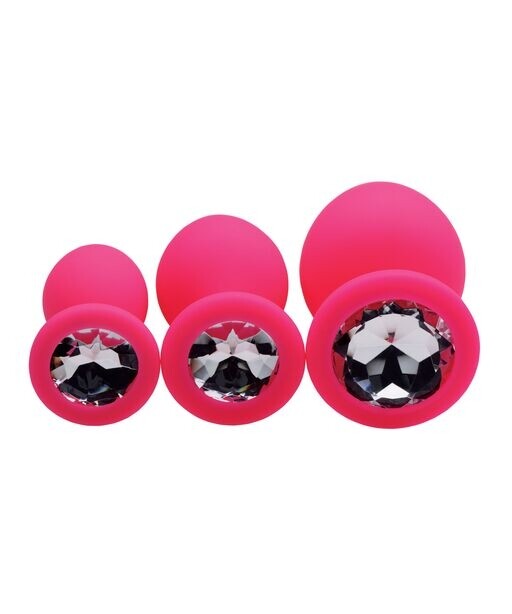 Pink Pleasure 3 Piece Silicone Anal Plugs with Gems -