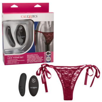 Remote Control Lace Thong Set - One Size - CalExotics